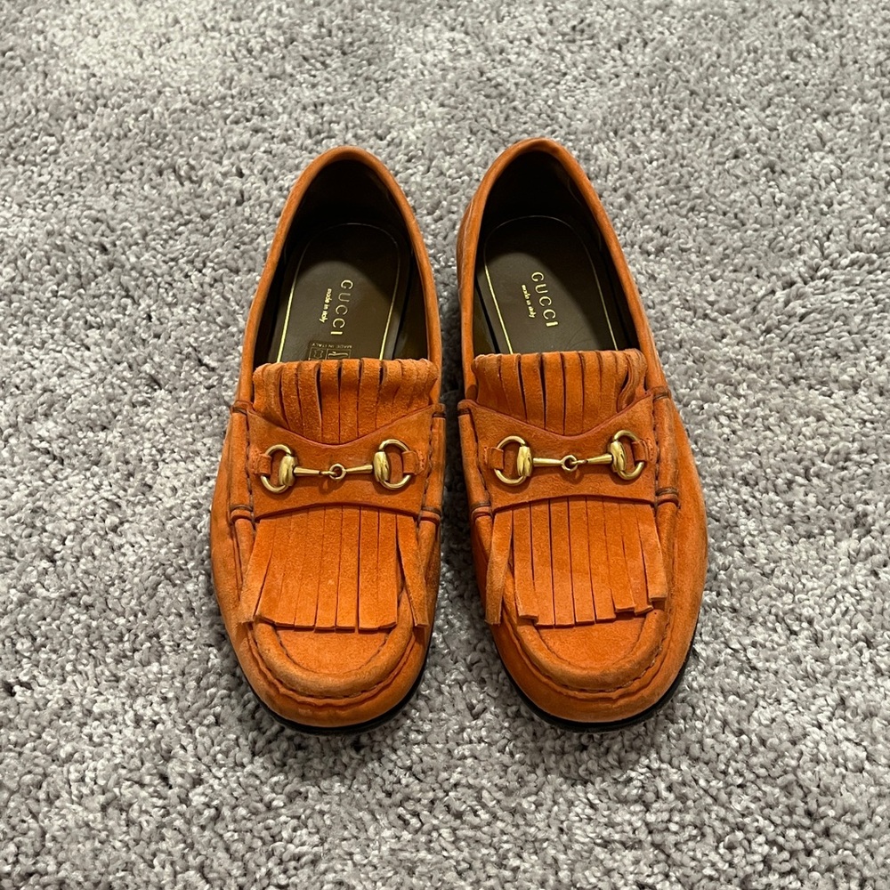 Gucci Orange Suede Loafers for women